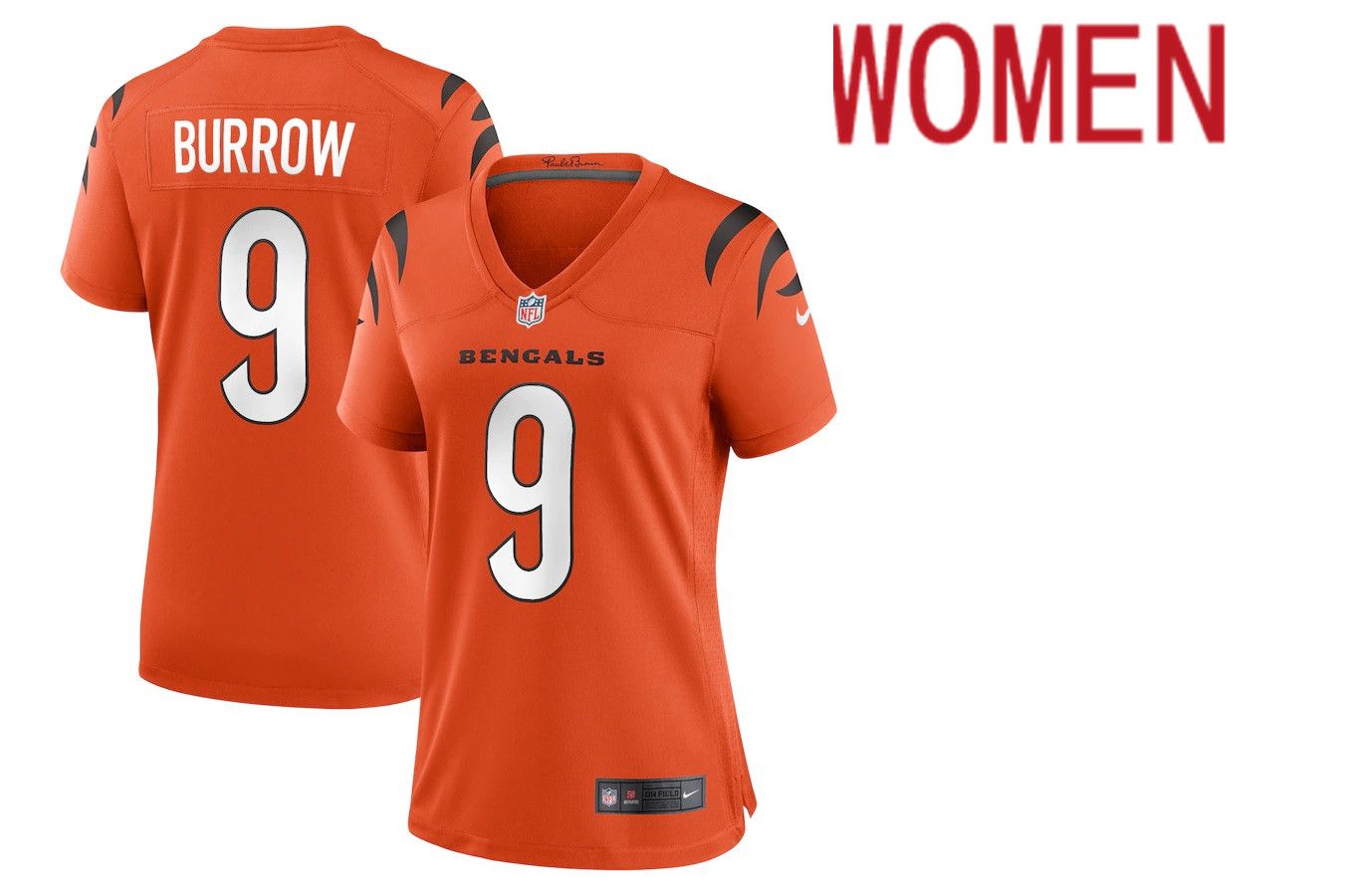 Women Cincinnati Bengals #9 Joe Burrow Nike Orange Alternate Game NFL Jersey->women nfl jersey->Women Jersey